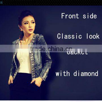 DJ213586 2014 fashion apparel denim jean jacket china wholesale clothing ladies apparel with diamond