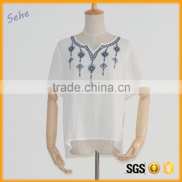 ladies short sleeve embroidered casual blouses for fat women summer                        
                                                                                Supplier's Choice