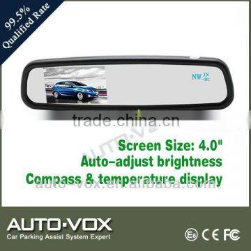 4'' classic car mirror reversing mirror monitors with 2 temperatures sensors and compass