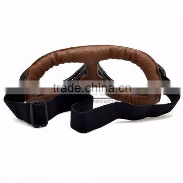 BJ-GT-008 Newest Custom Brown Leather Clear Lens Motocross Goggles photo-5
