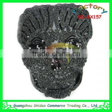 Black skull sequin embroidery rope design patch decoration