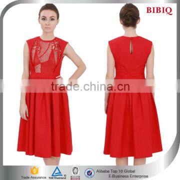 OEM Homecoming Tea Length Sleeveless Red Embroidery Design Dress