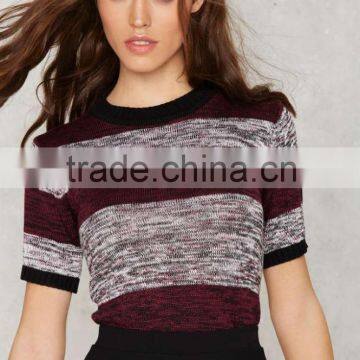 2016 Spring New Collection Stripes Bodycon Half Sleeve Custom Sweater For Women&Girls photo-2