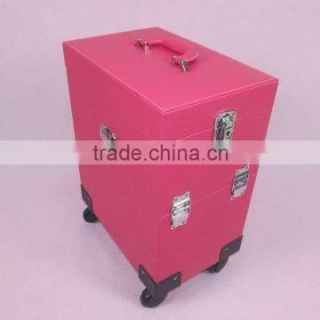 Trolley Rooling Make up Beauty Kit Vanity Leather Jewelry Box photo-5