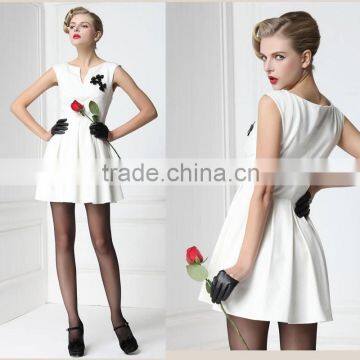 2015 High End Bulk Wholesale Women Sleeveless White Dress Fashion