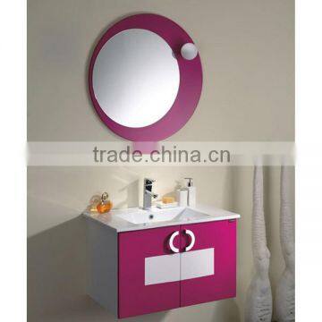 Red Lacquered Round Mirror Modern Bathroom Vanity OP-W1111-75