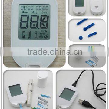 2015 New Design High Quality Big Screen Glucometer With PC-link USB Cable/ Precise Silver Strips/ No Pain Function Lancet Pen Quality Choice