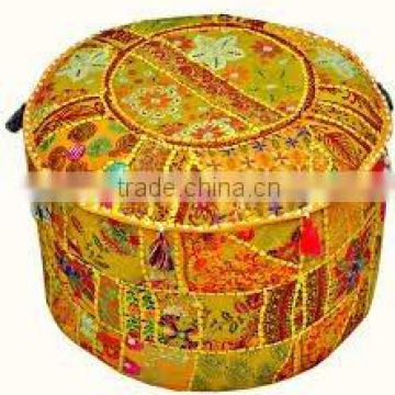 Indian Traditional Home Decorative Ottoman Handmade Pouf Indian Comfortable Floor Cotton Cushion Ottoman Cover