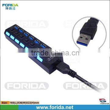 Newest Multi High Speed 7 Port Usb 3.0 Hub Support 5 Gb/s Single on/off Compatible with USB3.0/USB2.0/1.1