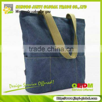 2013 plain canvas tote bag with 3 front pocket blank canvas tote bag