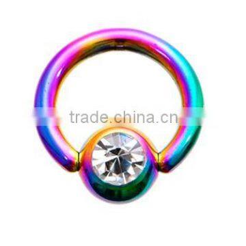 Austrian Crystal Rainbow Titanium BCR Captive Ring