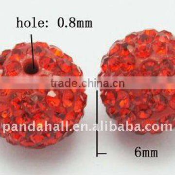 Czech Glass Rhinestone Ball Beads, Polymer Clay, Round, Red, about 6mm, hole: 0.8mm(RB-Q094-4)