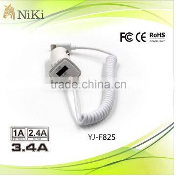 Qualified car charger manufacturer for usb car charger with cable 3.4A