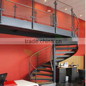 indoor steel central pole spiral stair with wood tread