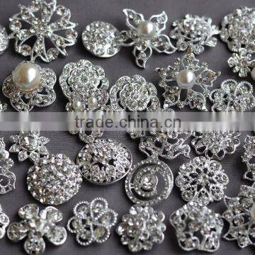 Rhinestone Button Brooch Embellishment Pearl Crystal Wedding Brooch Bouquet Cake Hair Comb Clip Large Assorted Decoration