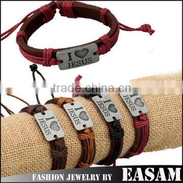 Leather cuff bracelet with engraved metal plate I love jesus bracelet                        
                                                Quality Choice