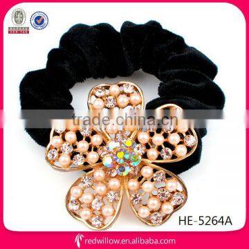 Fancy gorgeous beaded golden metal flower velvet hair bands