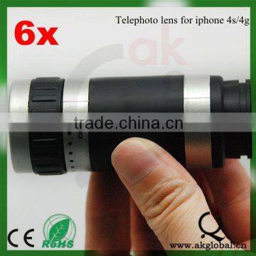 6X Zoom Mobile Phone Telescope lens + Crystal Case for iphone4s/4g