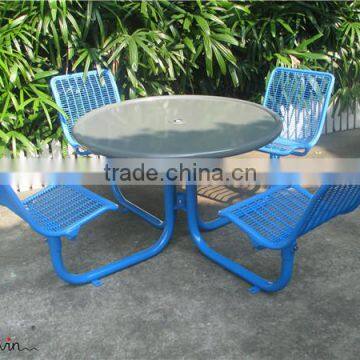 Metal outdoor picnic table chair set with umbrella hole