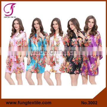 FUNG 3002 Wholesales Stock 2016 NEW Short Style Floral Satin Wedding Bridesmaid Bathrobe