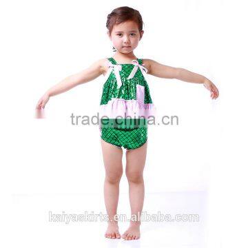 Metallic Shiny Green Little Mermaid Swing Top & Ruffle Bloomers Beach Swim Summer Baby Girl Toddler Outfit