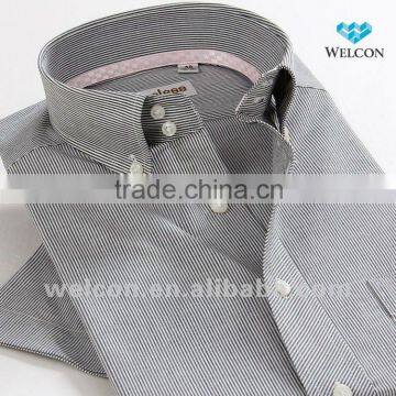 Italy style latest brand design pure cotton button down collor grey stripe short sleeve men denim shirt