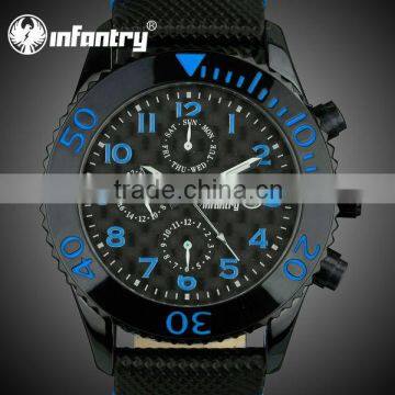 NFANTRY Luxury Fashion Men's Day Date Blue Quartz leather Watch