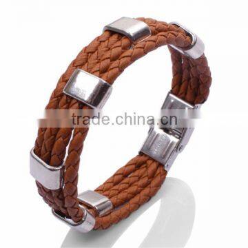 Braided Rope Alloy Bracelet Color Silver Brown Leather Bracelet Wholesale