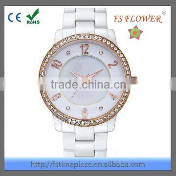 FS FLOWER - Ladies Fashion Trendy White Ceramic Waterproof Wrist Watch