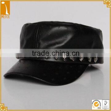 Good quality fashion blank leather women army military hats caps