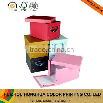 Handmade paper cd box customized cardboard storage foldable box with metal handle