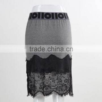 F5S43020 New Design Eyelash Lace Hem Skirt Women Fashion Fleece Midi Skirt photo-4
