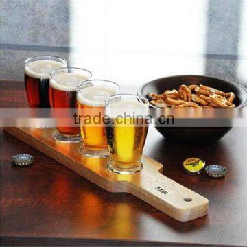 Wooden beer holder beer flight tasting paddle beer tasting serving paddle cup tray customize hot sale