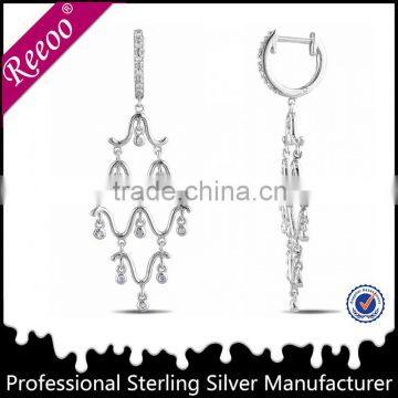 silver long earrings big silver dangling earring 925 silver chain earrings