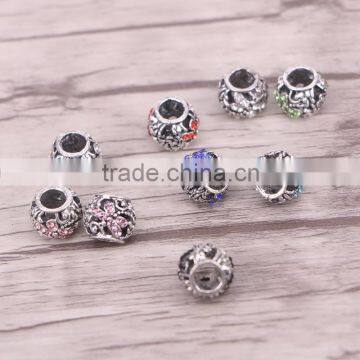 Mixed Antique Silver Rhinestone Rondelle Beads Fit European Charm