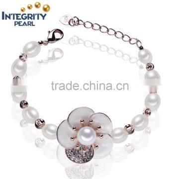 big flower design 6-7mm rice shape freshwater nice design dream pearl bracelet