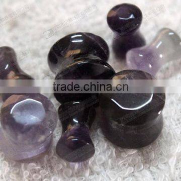 Natural amethyst double flare gemstone ear plugs,ear piercing plugs