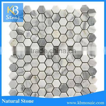 Small Hexagon Blue Arabescato Corchia Polished Marble Mosaic Tile