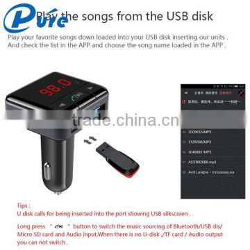 New 2 Dual USB LCD Screen Car Charger with LCD 5V 2.1A for iPhone Car Charger with MP3 Player