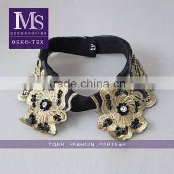 Customized Gold embroidery bead necklace, fashion artificial handmade beaded flower collars