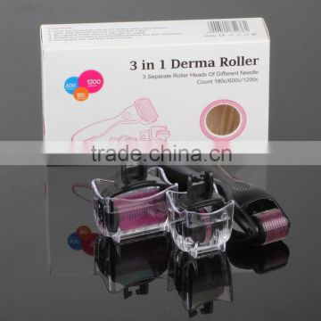 Beauty Supply 3 in 1 Derma Roller with 3 Separate Roller Heads 180 600 1200 Derma Roller for Eyes,Face, Body Dermaroller System