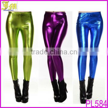 Hot Sexy Lady Girls Faux Leather Metallic Shiny Leggings Tights Black