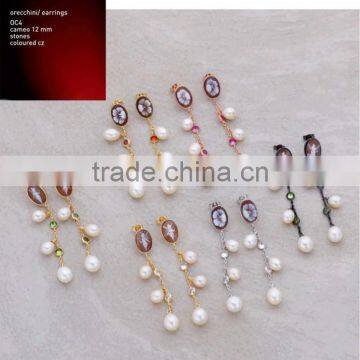 Wholesale 925 Sterling Silver Elegant Handmade Cameo And Pearl Earrings Made in Italy OC4 Cameo 12mm photo-1