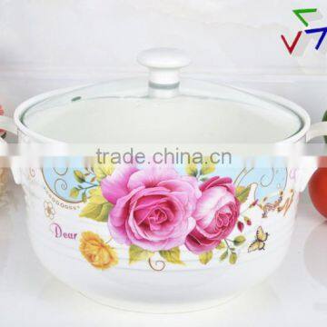 8"Porcelain Microwave Round Pot With Glass Lid photo-2
