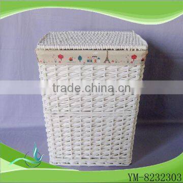 Hot sell white wicker storage corner laundry basket