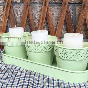 3 in 1 Country Style Home Decor Metal Pot With Tray for Artificial Flower photo-3