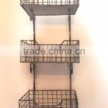 Rustic French Vintage Industrial Style Triple Metal Shelf Unit for Home&garden photo-2