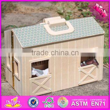 2016 New Design Children Miniature Toys Wooden Toy Horse Stable W06A166 photo-4
