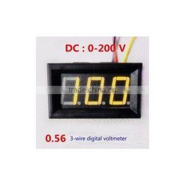 3 Wires 0.56" DC 0-200V Yellow Digital Led Voltmeter