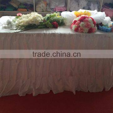 White Ice Silk Table Skirt With Tapes at Back With Detachable White Swag Table Sikrt photo-3